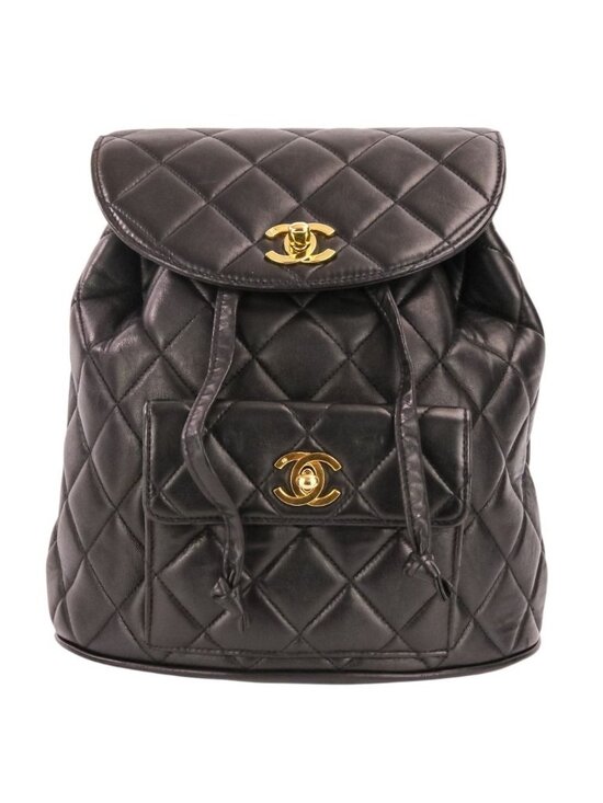 Chanel Vintage Quilted Lambskin Chain Shoulder Turnlock Backpack Black Pre Owned main image 13